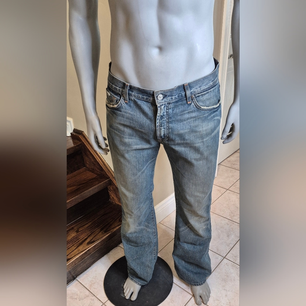7 For All Mankind Men's Light Blue Bootcut Jeans - Picture 4 of 15